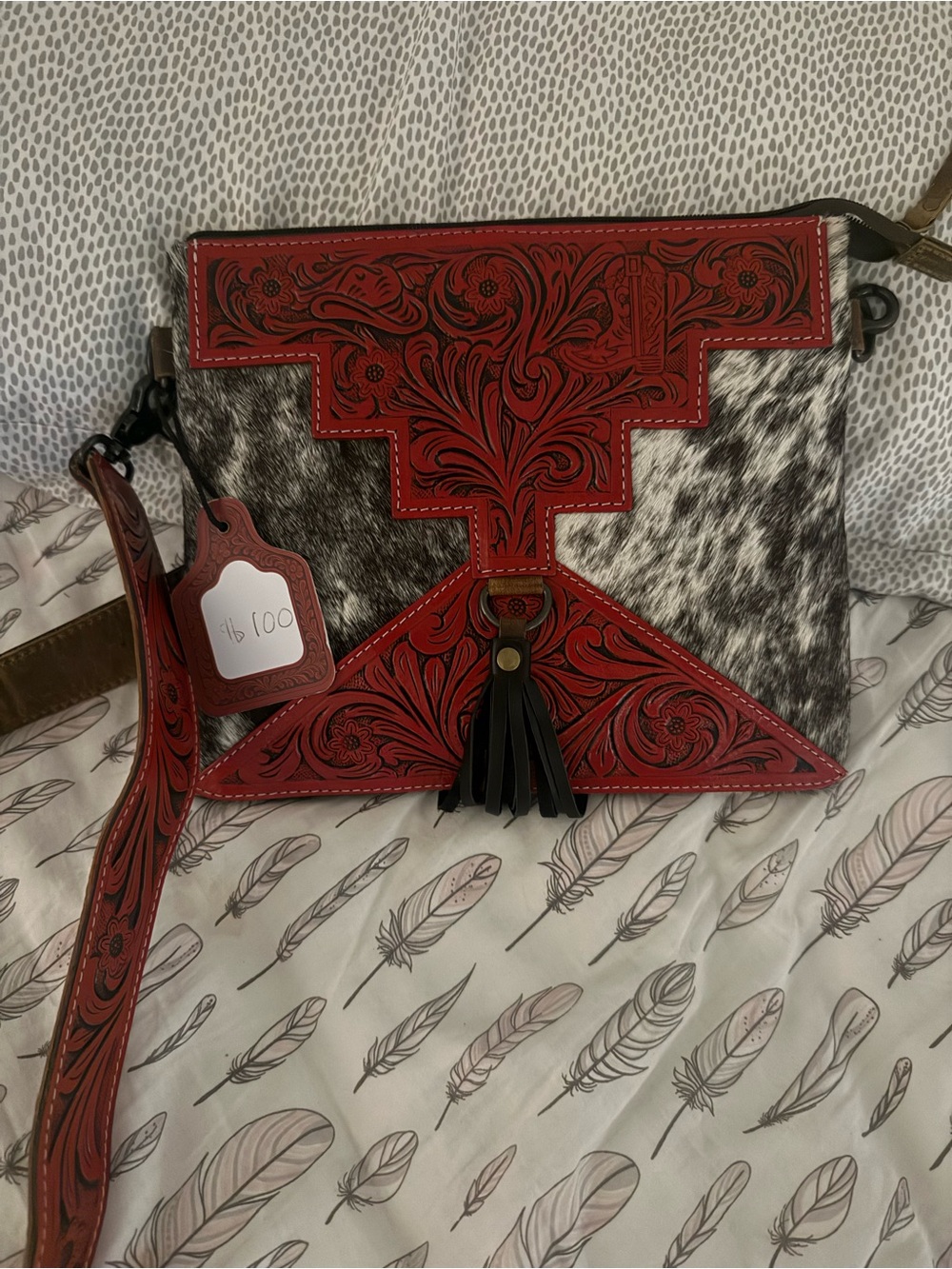 Red tooled leather crossbody
